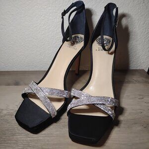 VINCE CAMUTO Black Crossover Crystal Kalvira Stiletto Sandal Womens 11 M | NIB